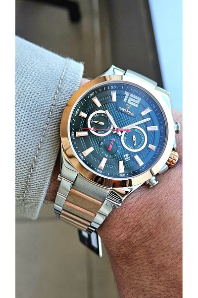 Raymond Rym-1127 Quartz Men's Wristwatch - Steel Case and Cord - 2 Years Warranty