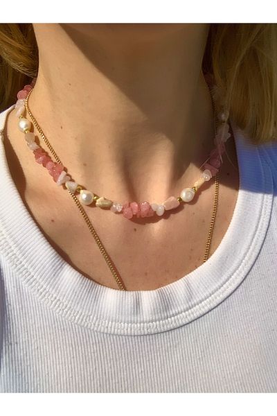 CAPO by Aytaç Yamaç Pearl Pink Opal Pink Quartz Rose Quartz Choker Necklace