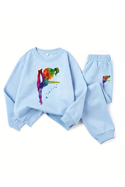 PENTHİLUS Shiny Printed Sweatshirt and Fleece Lined Jogger Set for Fall/Winter for Girls,