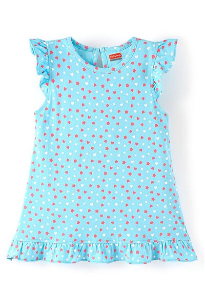 Babyhug Babyhug Cotton Knit Half Sleeves Nighty Heart & Unicorn Print Pack of 2 - Pink & Blue