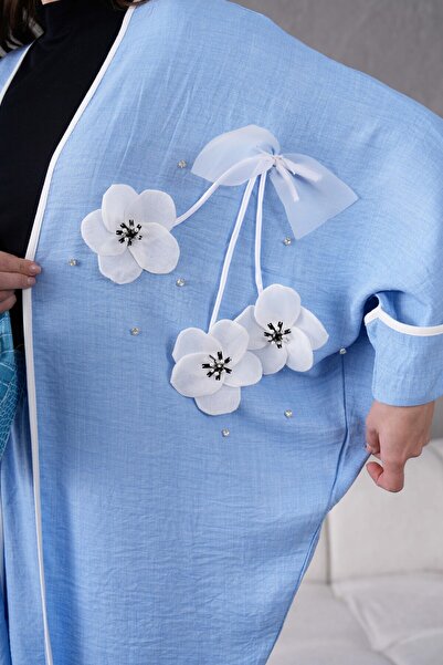 Miss Allos Лляне кімоно та штани з квітковою вишивкою на стрічці з бантом та деталями з каміння