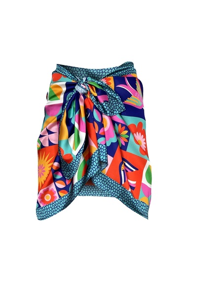 Bolder Coral Patchwork Albastru/portocaliu Pareo (NU AFIȘEază) 50*145 Cm