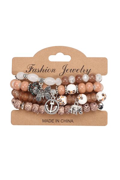 Choice Coffee Bohemian Bracelets Set For Women Stackable Butterfly Elephant Anchor Pendant Beads Bracelet