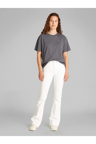 Calvin Klein Women Gray Script Inst Back Graphic Print Short Sleeve T-Shirt