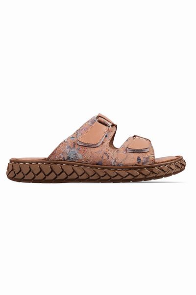 Lal Shoes & Bags Дамски чехли Happy от естествена кожа с тик-так шарка - Taba