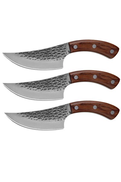 Depox Set trei cuțite de măcelar IdeallStore, lucrate manual, 24,5 cm, maro, ...