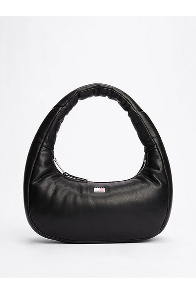 Tommy Hilfiger Geantă de umăr din piele neagră pentru femei - căptușită, curea scurtă și fermoar, buzunar interior AW0AW16977-BDS