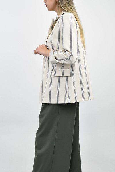 birizmoda Jachetă Blazer cu dungi din in - Ecru