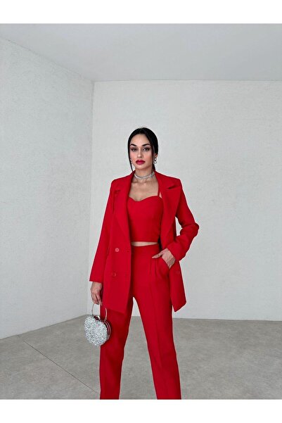 MİSSCİXFASHİON Üçlü Büstiyer Pantolon Ceket Şık Abiye Takım