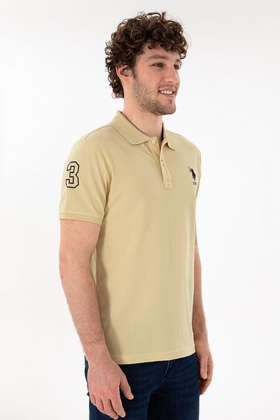 U.S. Polo Assn. Men's Slim Fit Polo Neck Light Khaki Basic T-Shirt 50305929 -Vr183