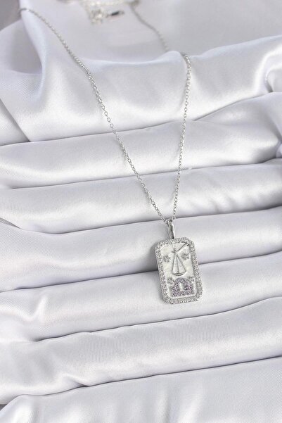 MODA قلادة نسائية من الفولاذ باللون الفضي بحجر الزركون من برج الميزان