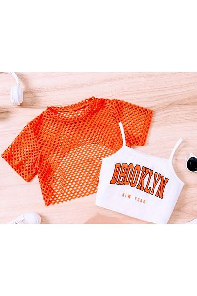 BEBEĞİME ÇORAP Tricou crop imprimat cu detaliu din plasă în partea de sus