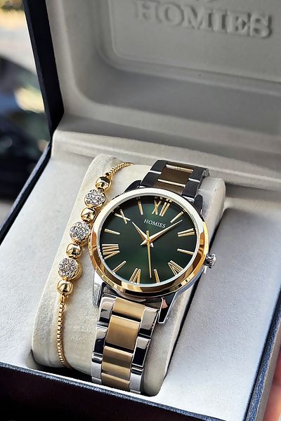 Homies Special Boxed Women's Wristwatch Waterproof Gold Silver Green Steel Band Gift Bracelet Hmby2052C3
