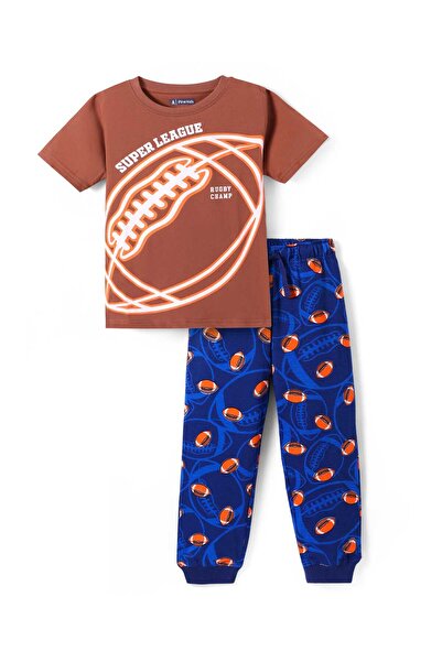 Pine kids Pine Kids Single Jersey Knit Half Sleeves Night Suit with Rugby Bal...