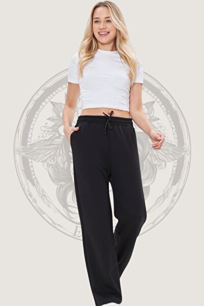 Hney Μαύρο Oys Modal ύφασμα με φαρδύ γυναικείο παντελόνι Palazzo με δύο τσέπε...