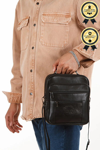 Newish Polo حقيبة يد رجالية جلد طبيعي ألفا كلوب (كبيرة)