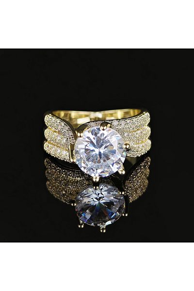 Choice 5 خواتم زفاف ذهبية 10 مم مرصعة بزركونيا مكعب للنساء خاتم خطوبة فاخر من الكريستال الزركونيوم