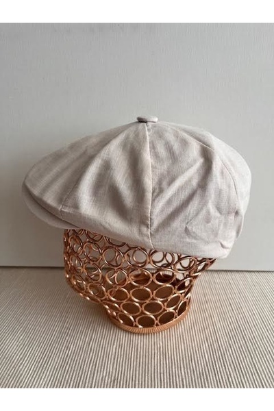 CosmoOutlet Βρετανικό στυλ οκτώ τεμαχίων βαμβακερό καλοκαιρινό μπεζ καπέλο καπέλο με ελαστική πλάτη