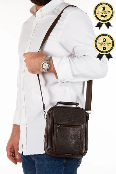 CERFF LEATHER CLUP Мъжка чанта от естествена кожа Alva Clup (КАФЯВА) 21,5 * 17,5 см)
