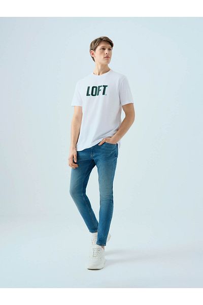 Loft Ανδρικό μπλουζάκι Regular Fit Λευκό-πράσινο Lf2040075