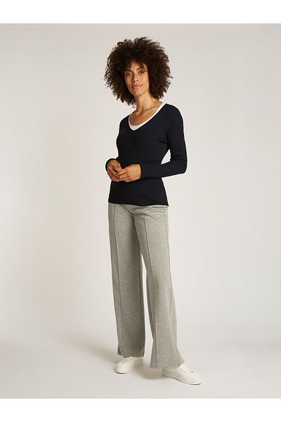Calvin Klein Women Black Iconic Rib V-Nk Slim Pullover Sweater
