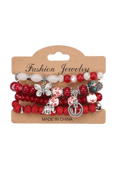 Choice Red Bohemian Bracelets Set For Women Stackable Butterfly Elephant Anchor Pendant Beads Bracelet