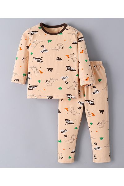SAPS SAPS Dinosaurs Printed Pajama Set - Peach \ Brown