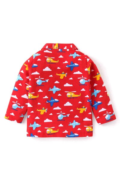 Babyhug Babyhug Cotton Knit Full Sleeves Night Suit With Airplanes Print - Red