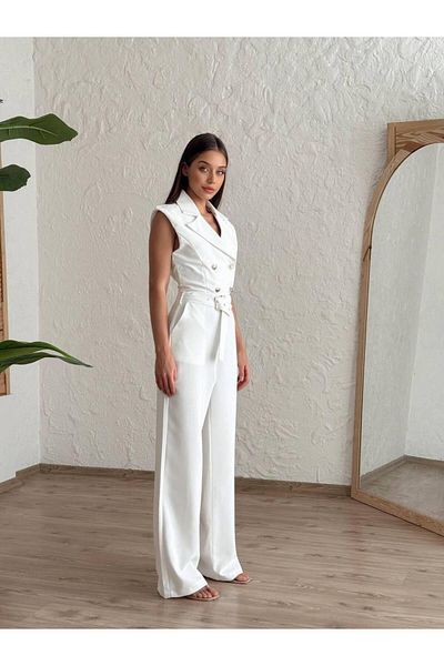 Misscix Women's Evening Dresses Button Detail with Belt Sleeveless Long Evening Jumpsuit - Evening Dress and Graduation Dress