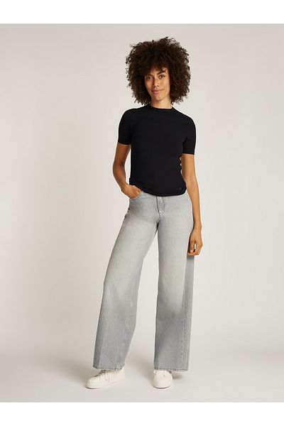 Calvin Klein Women Black Modal Rib Short Sleeve T-Shirt