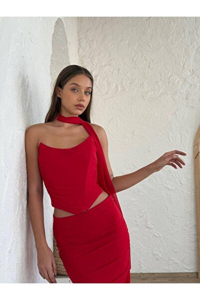 BEAUTY FASHİON Kadın Abiye Uzun Etek Straplez Crop Takım - Abiye & Mezuniyet Elbiseleri