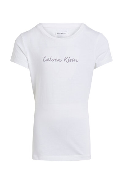 Calvin Klein Calvin Klein Girls White Script Logo Slim Short Sleeve T-Shirt
