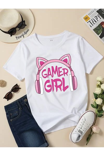 PENTHİLUS Short-Sleeved Round Neck T-Shirt, Comfortable and Stylish Top with Earphones Print