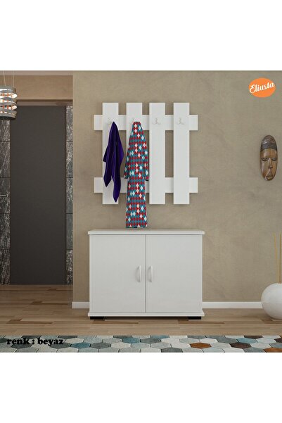 Modilayn 70x70 cm Askılık Ayakkabılık Antre Dolabı Çok Amaçlı Dolap Portmanto Ayakkabılık-BEYAZ