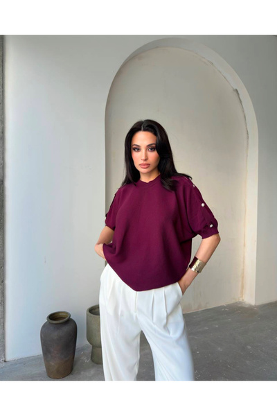 novalook Bluză cu mâneci liliac cu detaliu cu nasturi