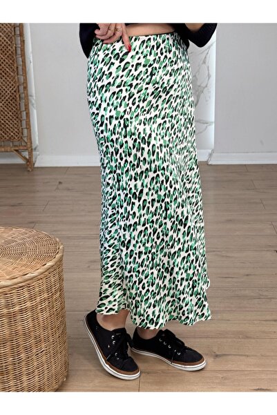 X-Young imprimeu leopard Fusta din satin VERDE