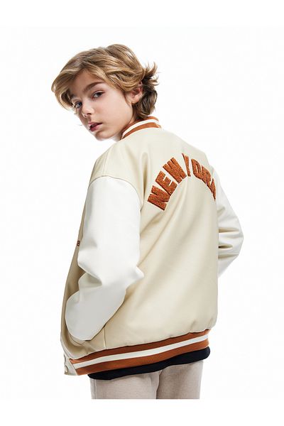 Koton College Jacket Round Neck Snap Button Pocket