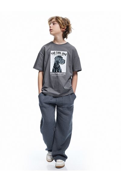 Koton Dog Printed Short Sleeve Crew Neck Cotton T-Shirt