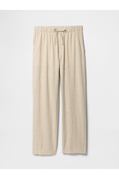 GAP Kadın Bej Mid Rise Keten Karışımlı Pull-On Pantolon