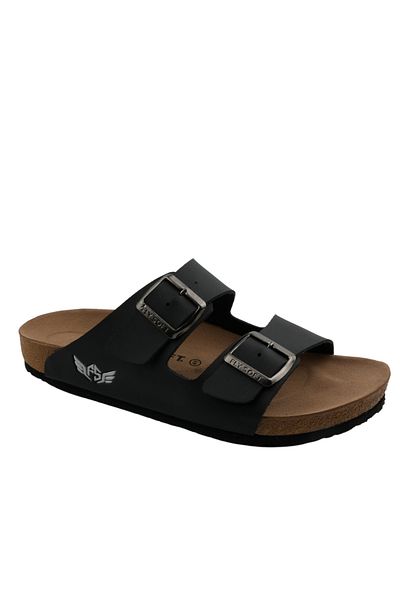 XJIM Men's Black Double Buckle Slippers Daily Summer Anatomical Comfortable Sole