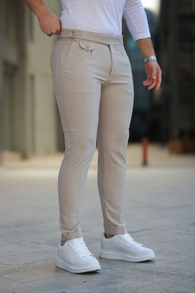 COTTONLAB Ανδρικό παντελόνι με πλισέ με λεπτομέρεια με πόρπη στη μέση