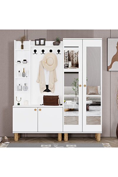 Kalender Dekor Evin-1-2 Bohem Ayaklı Aynalı Ayakkabılık Portmanto Vestiyer