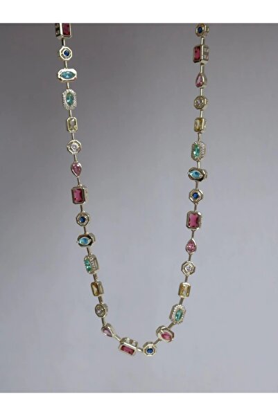 Reorah Collection Colormix Necklace-Row of Colored Stones 7 Elements Necklace
