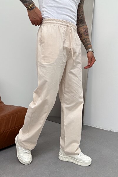 MADZEYMODA Men's Baggy Loose Fit Elastic Waist Beige Jogger Pants Ke-7011