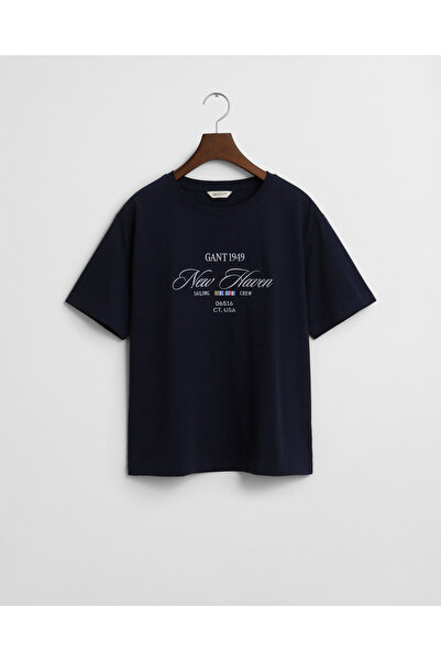 Gant Kadın Lacivert Relaxed Fit Bisiklet Yaka Logolu T-Shirt