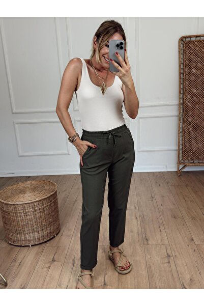 X-Young Pantaloni cu talie elastică cu două tăișuri VERDE ÎNCHIS