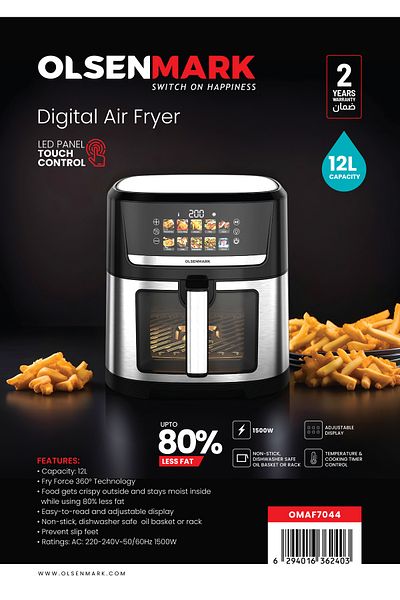 Olsenmark 12L Digital Air Fryer OMAF7044 , deep fryer 360 Degree Technology 2 Years Warranty