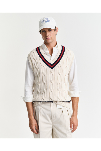 Gant Erkek Krem Relaxed Fit V Yaka Süveter