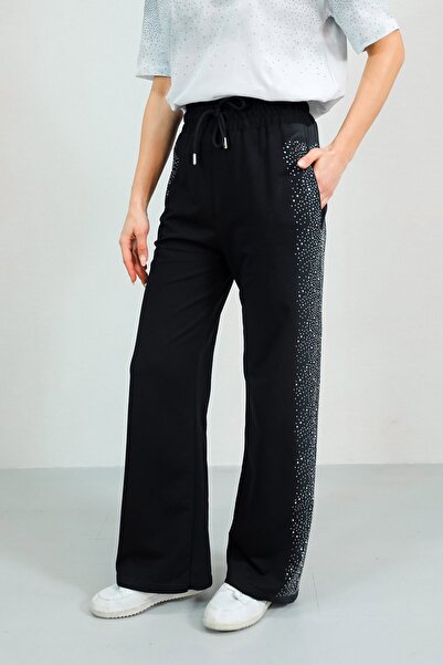 Butik Ayseba Yanı Taşlı Lastikli Bol Paça Pantolon