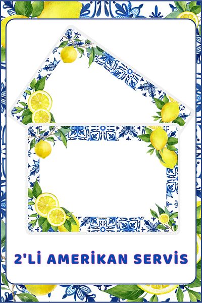 The Grade Placemat Set of 2 Lemon Detailed Blue Blanc Colored Placemat Set of 2 42X28 cm